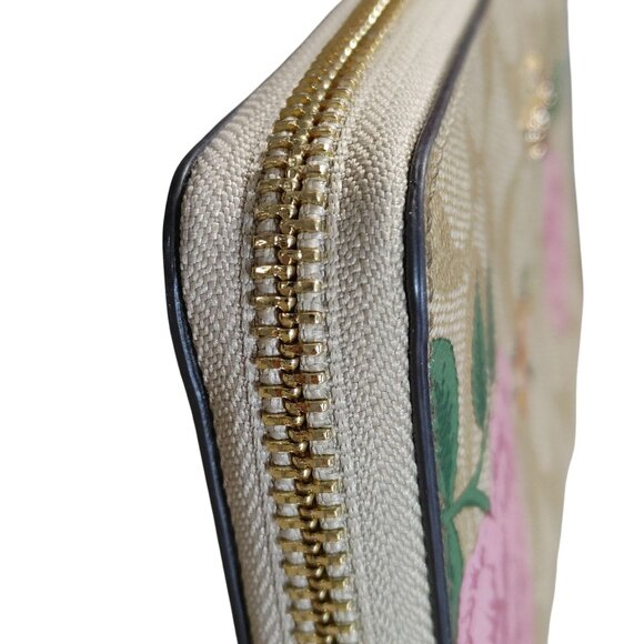 Coach Signature Prairie Rose Zip Around Wallet Beige Pink Floral Compartments - Picture 6 of 13